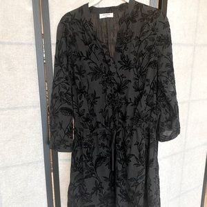 Aritzia Babaton Black Drawstring Dress with Velvet Floral Flocking, Size M